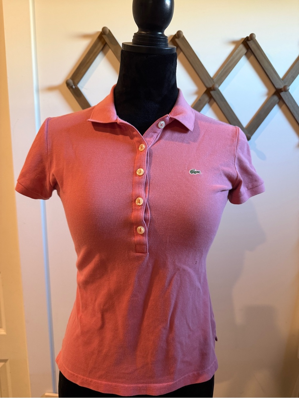 Lacoste Women's Pink Short-Sleeve Button-Down Pique Polo